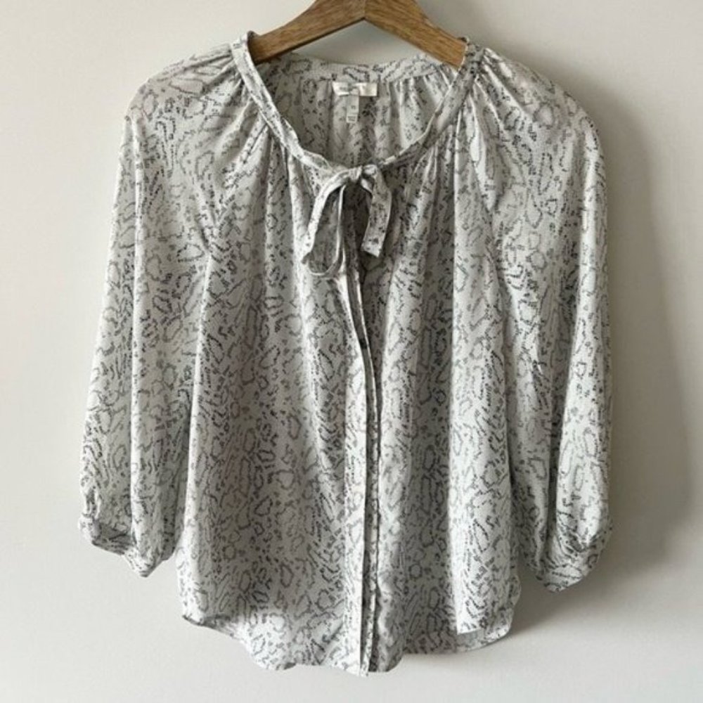 Joie 100% Silk Blouse Animal Print Top Madera Tie Neck Bracelet Sleeve N10